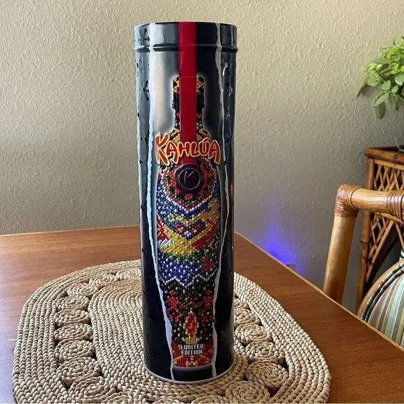 Vintage 2003 KAHLUA 12.5" X 3.5" Round Collectible Tin With Red Interior Light - Picture 8 of 13